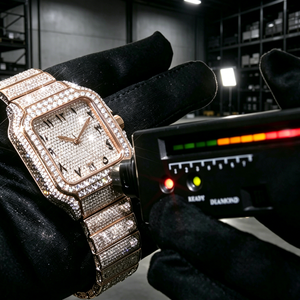 Montre de luxe en or rose avec diamants, rectangulaire, analogique, quartz, cristal saphir, moissanite, mécanique, hip-hop, automatique - Product Image 1