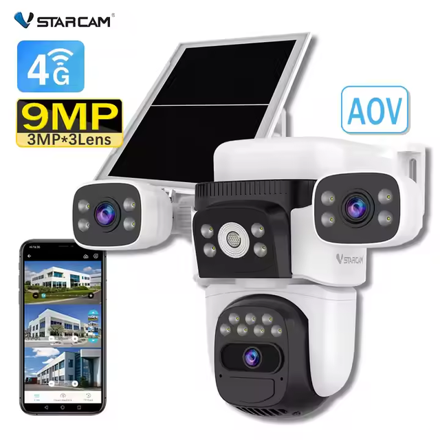 Vstarcam BG621SR Smart AI Alarm PIR Human Detection IP66 9MP Wireless 4G Multi-Lens Security Camera PTZ AOV 4g Solar Camera