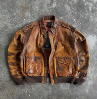 Blouson aviateur en cuir vieilli personnalisé pour homme, style A-2, marron délavé, streetwear, fournisseur en gros OEM ODM