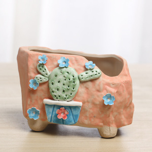 Vẽ tay hoa ba chiều Chậu Nhiều cây độc đáo trang trí vườn gốm không khí lưu thông chân lấy cảm hứng từ nhân tạo - Product Image 2