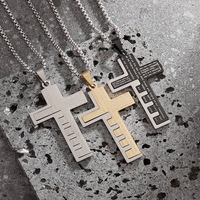 Collier en acier inoxydable avec pendentif croix, bijoux religieux populaires transfrontaliers, chaîne en os de serpent en acier inoxydable