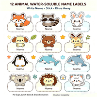 Étiquettes nominatives pour animaux, solubles dans l'eau, personnalisables, autocollants nominatifs pour enfants, étiquettes PVA dissolvables sans résidus pour la garderie et la maternelle
