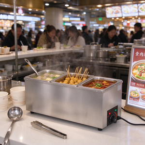 Baño María Eléctrico de Encimera con 3 Recipientes, Calentador de Alimentos Comercial de Acero Inoxidable, Calentador de Sopa para Restaurantes de Té de Burbujas - Product Image 4