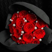 Bouquet de roses rouges préservées Lovebay Palm Treasure avec perle, rose véritable éternelle, bouquet de mariée, cadeau pour la Saint-Valentin