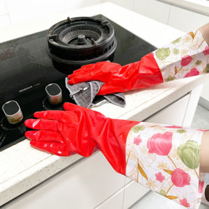 <span class=keywords><strong>Gants</strong></span> <span class=keywords><strong>de</strong></span> <span class=keywords><strong>ménage</strong></span> extra longs en caoutchouc <span class=keywords><strong>de</strong></span> 40 cm, imperméables, à motifs floraux, pour le nettoyage, vente en gros du fabricant - Product Image 3