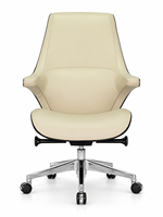 Chaise de bureau de direction moderne de luxe à dossier moyen en cuir PU avec accoudoirs intégrés, base en aluminium, pivotante et réglable