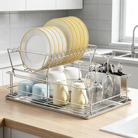 Égouttoir à vaisselle double multifonctionnel en acier inoxydable format familial, support de rangement pour tasses et ustensiles, résistant à la rouille, pour évier de cuisine