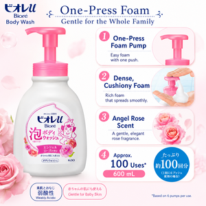 Gel Douche Moussant Biore Parfum Rose Pompe Liquide 600ml Hydratant Matière Perle pour Tous Types de Peau Y Compris Bébés - Product Image 3