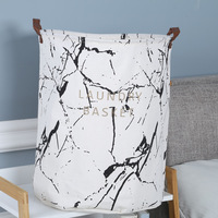 Panier de rangement pliable en coton et lin à motif marbré, imperméable, rond, style moderne minimaliste, pour chambre à coucher, avec poignée