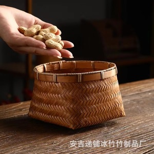 Handmade Bamboo Woven <b>Square</b> <b>Basket</b> Round Mouth Traditional Style For Fruit Dried Fruit Tea <b>Storage</b> Home Use - Product Image 1