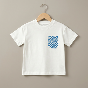 Camiseta de algodón suave azul polvo con estampado oceánico para niños, cuello en V, para el Día Familiar, pedido de prueba pequeño para mujer con caja de regalo, recién nacido - Product Image 5