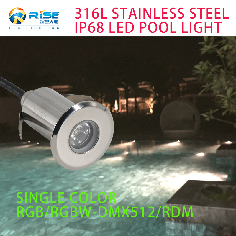 Underwater Pool Lights 316L Stainless Steel 3W RGB IP68 12V Tempered Glass