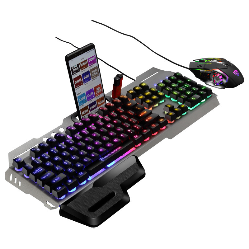Механическая Проводная игровая клавиатура с RGB-подсветкой и мышь, игровая мышь с подсветкой 3200 точек/дюйм для геймеров на Windows и ПК
