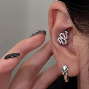 Pendientes <span class=keywords><strong>de</strong></span> serpiente frescos <span class=keywords><strong>de</strong></span> moda para mujer S999, plata pura, circón verde, incrustaciones <span class=keywords><strong>de</strong></span> diamantes, <span class=keywords><strong>Slytherin</strong></span>, gama alta, pequeños geométricos - Product Image 2