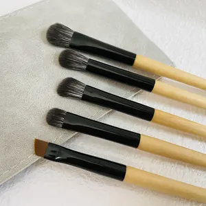 Makeup Eye Brush Bag Case 5 PCS Set Originally Wood Color Handle