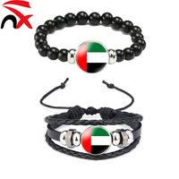 Bracelet en corde tressée en cuir noir perlé avec drapeau des Émirats arabes unis, très populaire, pour hommes et femmes