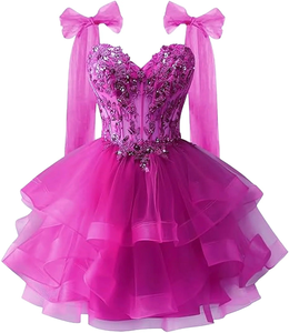 Vestido <span class=keywords><strong>de</strong></span> tul con capas y tirantes <span class=keywords><strong>de</strong></span> lazo, encaje estrellado, apliques tridimensionales, vestido corto <span class=keywords><strong>de</strong></span> lentejuelas para baile juvenil, personalizado - Product Image 6