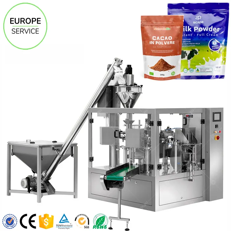Servicio Local Europeo 1KG Polvo de pie Bolsa de llenado Máquina de embalaje Café Cacao en polvo Proteína Leche en polvo Máquina de embalaje