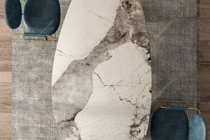 Tavolo da Pranzo Stile Designer - Lagos Pebble, <span class=keywords><strong>Design</strong></span> con Linee Delicatamente Curve, Piano in Pietra Sinterizzata Lucida Pandora di Lusso Leggero - Product Image 3