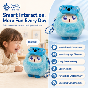 AI COCO Koala Azul de Peluche con Bolsillo, Bolso Portátil, Gorro de Copo de Nieve, Ojos LED con Luz Ambiental, Clonación de Voz ChatGPT en Más de 50 Idiomas para WiFi CE - Product Image 3