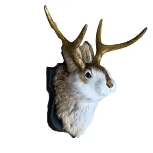 Parede Pendurar Chifres Coelho Pelúcia Animal Lebre Pele Real Jackalope Para Casa Decorações De Parede