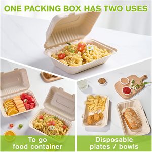 Contenedores de Alimentos Desechables Biodegradables Libres de PFAS, de 9x6 Pulgadas, de Bagazo, Tipo Clamshell, para Llevar, Venta al Por Mayor - Product Image 2