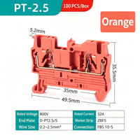 Connecteur rapide sans vis en nylon électrique PT 2.5 pour câblage, bornier à ressort enfichable sur rail DIN