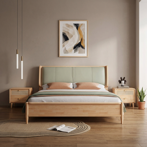 Lit en bois massif moderne avec tête de lit capitonnée, lit plateforme, taille et couleur personnalisées, meubles de chambre à coucher - Product Image 3