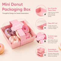Boîtes à mini-beignets roses en gros, très demandées, avec base en papier et couvercle transparent en PET, personnalisables, pour la vente à emporter et l'emballage cadeau de boulangerie