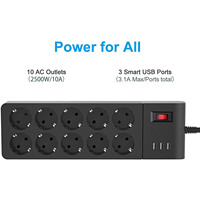 Multiprise EU 10 prises avec interrupteur et prise de charge USB intelligente