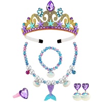 Collier de princesse pour filles, ensemble de bracelets et clips d'oreille, pendentif sirène, ensemble d'habillage de fête de princesse en plastique coloré