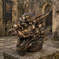 Tête de dragon en bronze coulée à la main - un puissant gardien oriental, sculpture en bronze