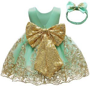 Vestido de Fiesta con Lentejuelas y Lazo Bordado en Encaje para Bebés y Niñas Pequeñas con Accesorio para la Cabeza - Product Image 6