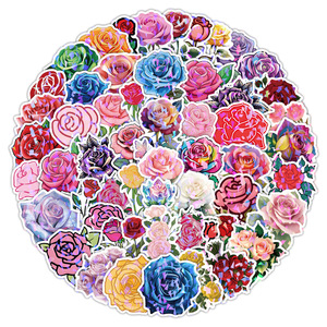 50 autocollants en PVC à motifs de fleurs fraîches de dessins animés, roses, décoration laser pour enfants, adolescents et adultes - Product Image 5