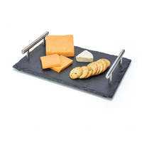 Planches de gâteau au fromage de fête plateau de service en ardoise en pierre avec poignées en acier inoxydable