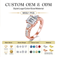 Bague de luxe pour femme en argent 925 plaqué or rose avec moissanite taille émeraude GRA 3 carats, idéale pour fiançailles et mariage