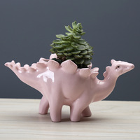 Pot de fleurs en céramique brillant aux couleurs pastel, mignon, en forme de dinosaure stégosaure, mini-conteneur pour plantes succulentes et cactus, motif animal de dessin animé