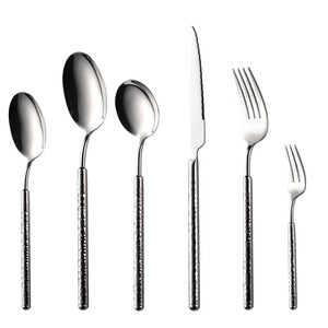 Couteau, fourchette et cuillère en acier inoxydable 304, motif marteau diamant, luxe léger, rétro, poli miroir, haut de gamme, pour steak et dessert - Product Image 2