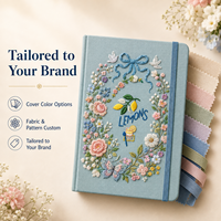 Carnet A5 personnalisé avec logo brodé, couverture rigide en tissu, style fleurs et plantes