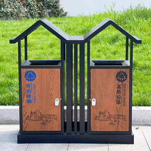 Contenedor de Basura para Exteriores de Estilo Retro con Aleros, Cubo de Reciclaje con Acabado de Madera para Uso en la Calle, Contenedores de Clasificación de Residuos - Product Image 2