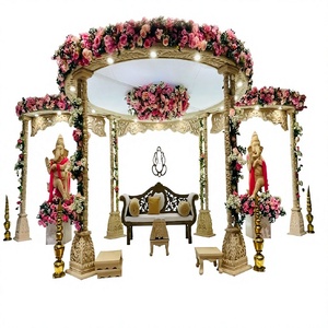 Ensemble de mandap en FRP à l'aspect bois sur le thème traditionnel de Ganesha, aspect élégant, décoration de mandap de mariage en FRP, le plus beau mandap indien d'intérieur au Royaume-Uni - Product Image 1