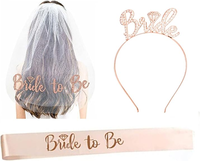 2024 best-seller enterrement de vie de jeune fille mariée à être Kits mariée mariage voile Satins ceinture et couronne diadèmes ensemble décorations accessoire