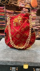 Indian Handmade Banarsi Fabric Elephant Print <b>Potli</b> New Design Return Gift <b>Bags</b> Women Vintage Fashion Perfect Wedding Favourites - Product Image 4