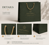 Sac shopping en papier vert foncé de luxe, logo personnalisé, estampage à chaud, sac cadeau en papier artistique, sac d'emballage de vente au détail laminé mat