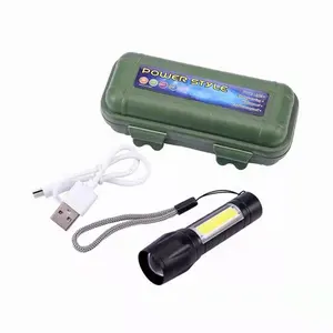 Kleine Tasche wiederauf ladbare leistungs starke Taschenlampe Kleinste wiederauf ladbare USB-LED-Taschenlampe Mini COB mit grüner Geschenk box