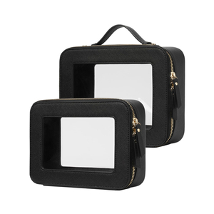 Wholesale Small Professional PU Leather Clear PVC Zipper Pouch Cases <b>Large</b> Reusable Toiletry Travel <b>Cosmetic</b> Makeup <b>Bag</b> Custom - Product Image 3