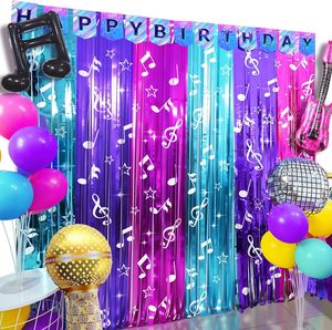 Cortina de Flecos Metálicos con Notas Musicales de Demon Movie Hunters, Telón de Fondo de Lentejuelas para Fiestas de Cumpleaños y Graduación, Personalizable - Product Image 1