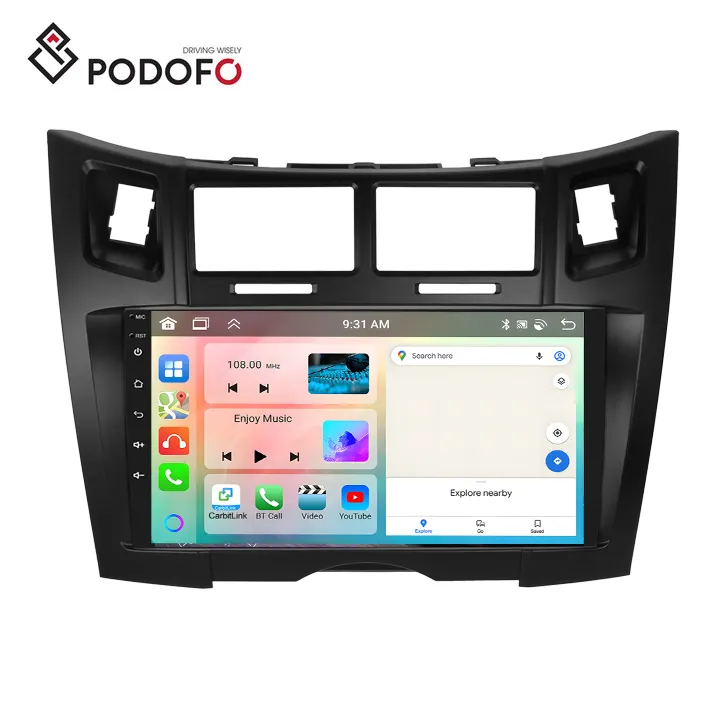 Podofo Android Voiture Stéréo Double Din 4 + 64G 9 Pouces Carplay Android Auto Pour Toyota Yaris / Vizi 2005-2011 IPS DSP GPS RDS WIFI