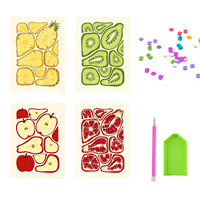 Groothandel 4 stuks DIY Diamant Schilderij Kit voor Volwassenen, Minimalistisch Tropisch Fruit Dwarsdoorsnede 5D Volledige Boor Diamant Kunst