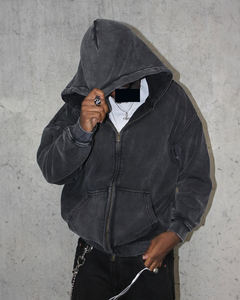 Sweat à capuche Streetwear personnalisé de haute qualité, sweat à capuche vierge avec fermeture éclair vintage double couche et lavage à l'acide, délavé au soleil, sweats à capuche avec poches dégradées - Product Image 4